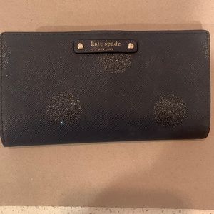 Kate spade bifold wallet- navy blue shimmer with sparkly polka dots.